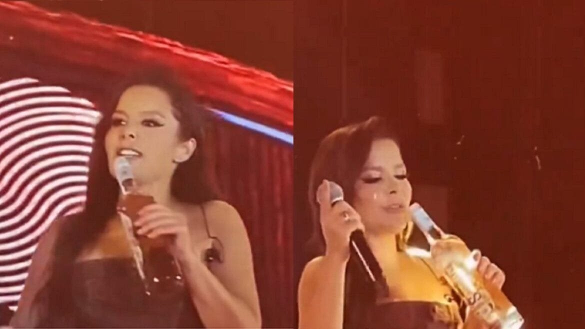 Cantora Maraisa confunde microfone com garrafa de bebida e vira piada. Foto Reprodução