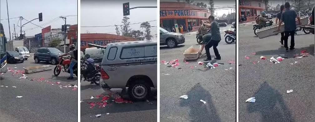 VÍDEO: Caixão cai de carro funerário e cadáver fica exposto no meio de avenida - Jornal da Comarca